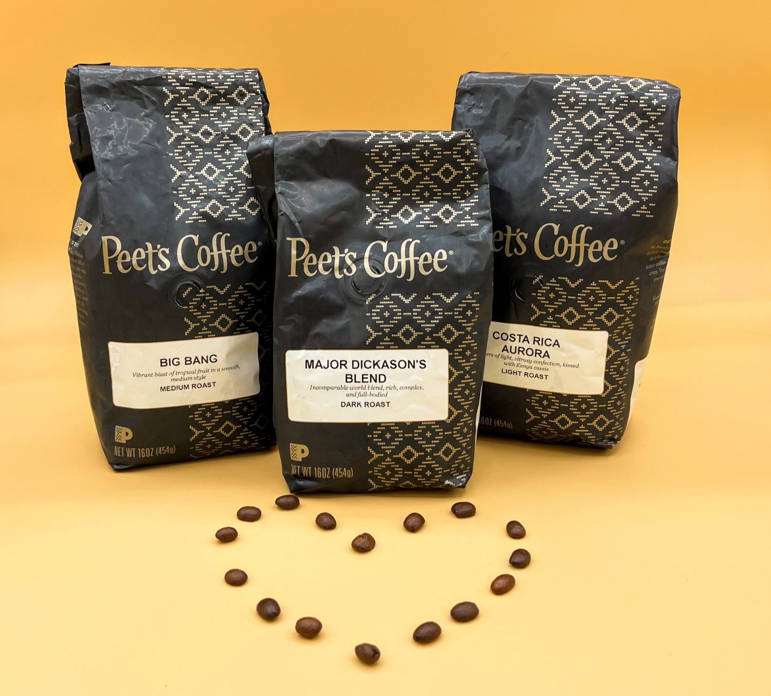 three-bags-of-petes-coffee-and-heart-made-from-coffee-beans