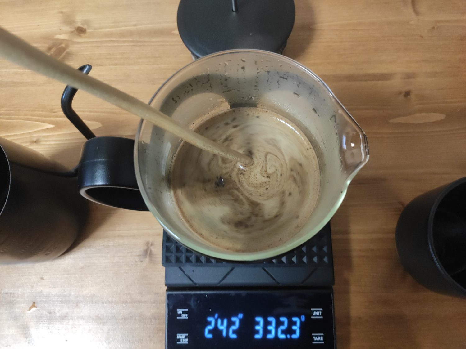 stirring coffee in french press